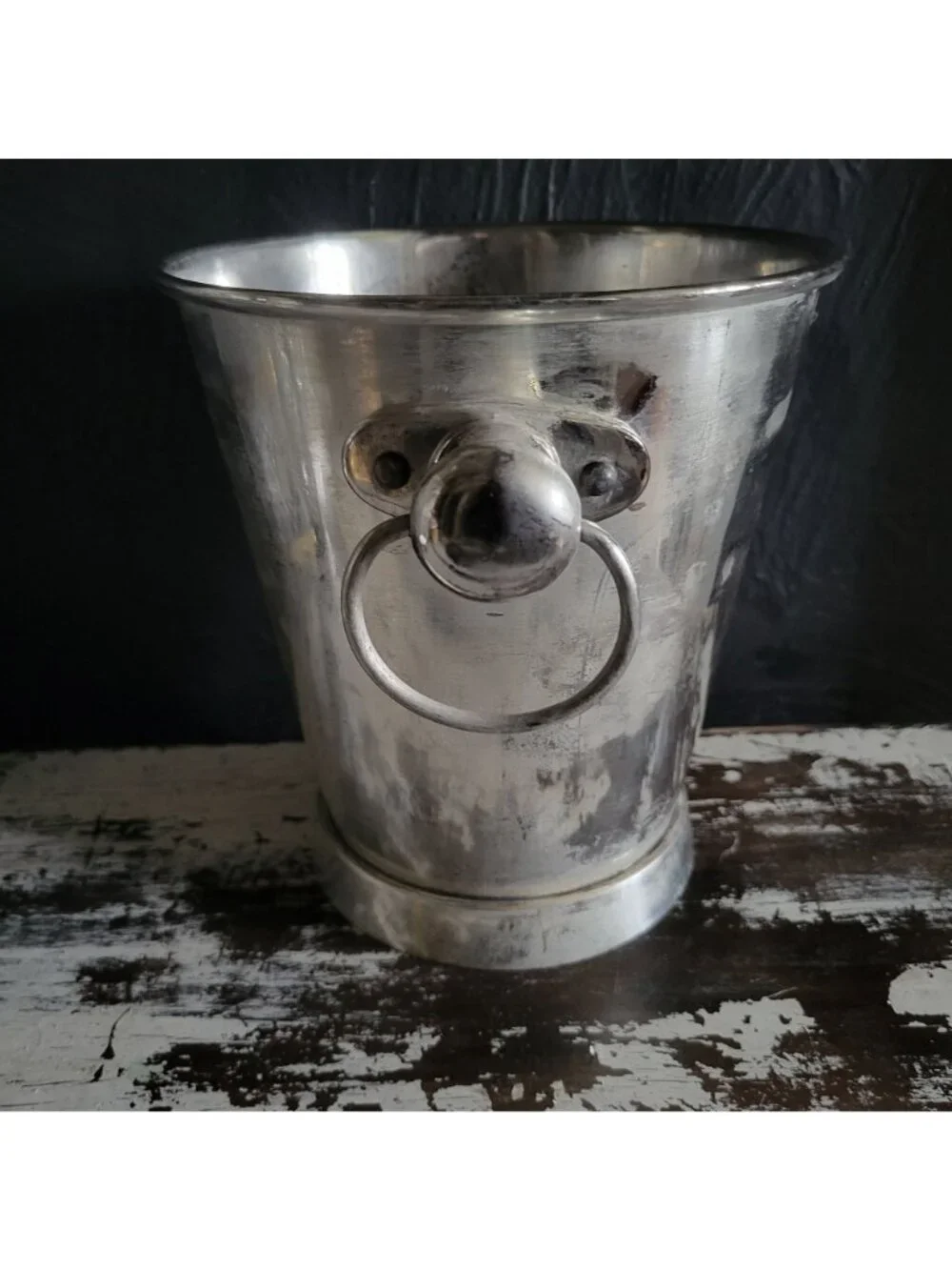 Sur La Table Champagne Bucket Weathered Silver-Toned Metal With Side Handles